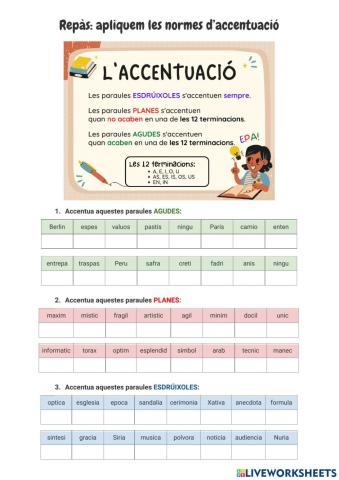 Repàs: apliquem les normes d’accentuació