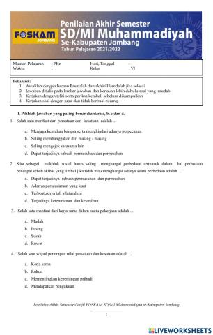 PAS Tema 2 muatan pelajaran PKn