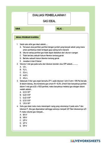 Evaluasi Pembelajaran 1(Gas Ideal)