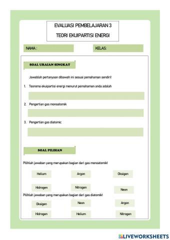 Evaluasi Pembelajaran 3 (Teori Ekuipartisi Energi)