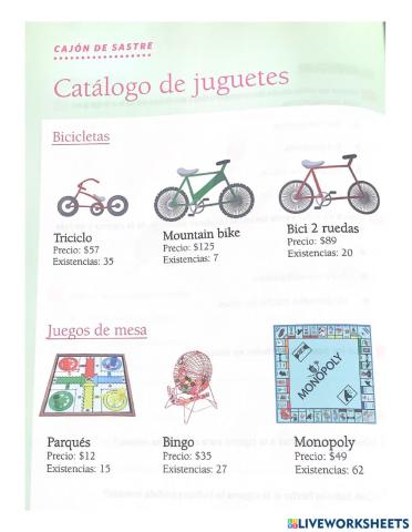 Comprensión lectora -Catálogo de jueguetes-