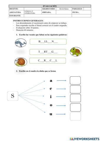 Evaluación para 2do año de básica