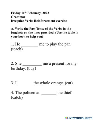 Past Tense Verbs