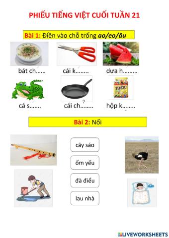 Phiếu Tiếng việt cuối tuần 21