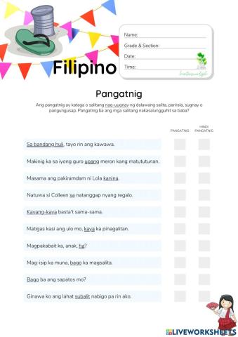 Pangatnig - HuntersWoodsPH.com Worksheet