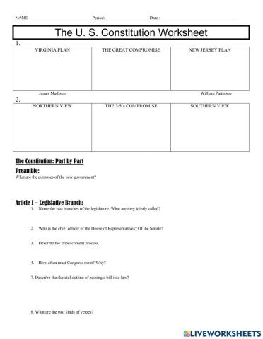 Constitution Worksheet Packet