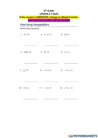 6th Quiz Lesson 2-7