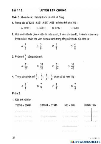 VBT Toán bài 113: Luyện tập chung