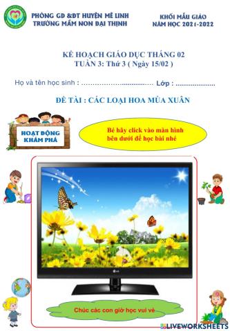 HĐKP : Các loại hoa mùa xuân (5-6 tuổi )