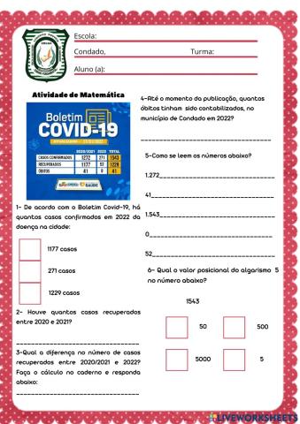 Atividade de Matemática -Sequência Didática: Não dê carona ao Corona- Profª Rosileide