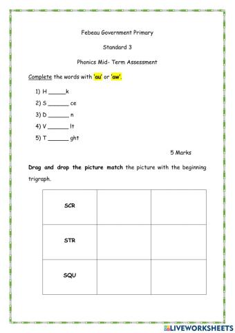 Phonics Mid Term Assessment