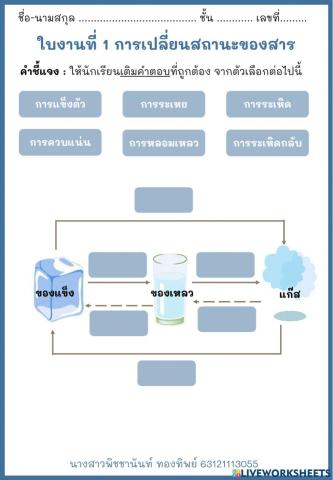 ใบงานที่ 1 การเปลี่ยนสถานะของสาร (แบบเติมคำตอบ)