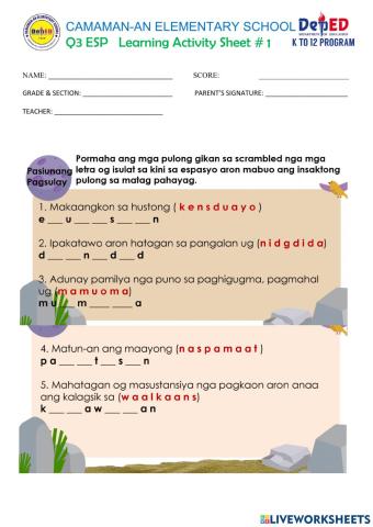 Q3 week 2 esp learning act. sheet 1