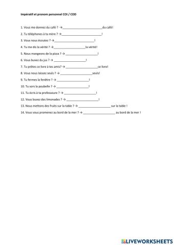 Impératif et pronom personnel COI  COD