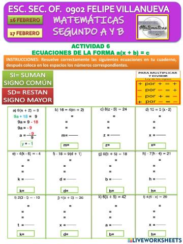 ECUACIONES DE LA FORMA a(x+b)-c