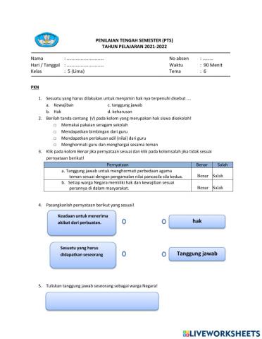 Soal pts kelas 5 tema 6