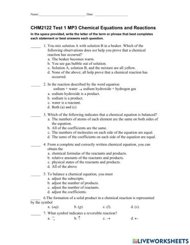 Chemistry Chemical Reactions