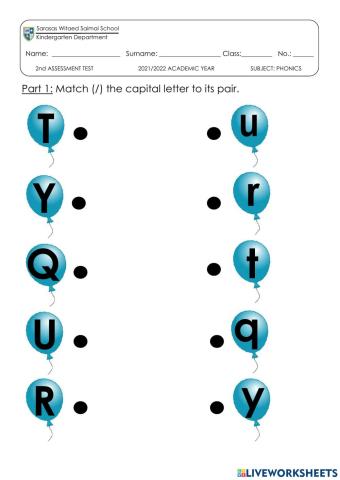 KG. 1 Phonics 2nd Term Assessment Part 1