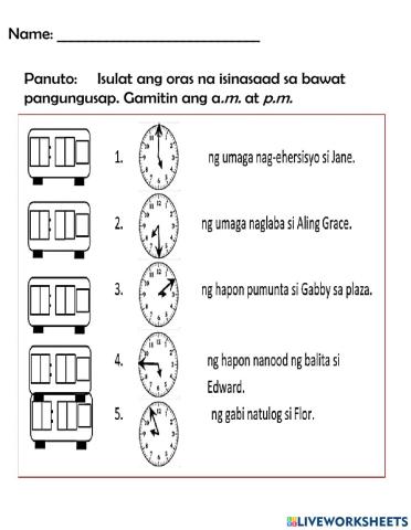 Pagsulat ng oras AM PM