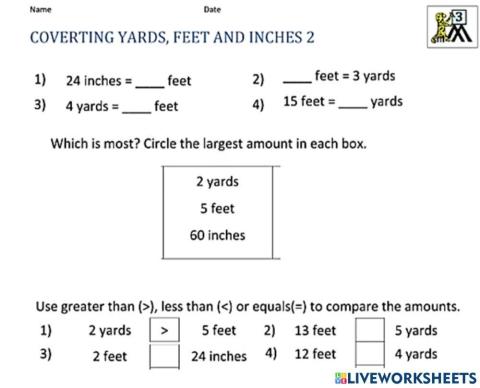 Relate Inches, Feet, and Yards.