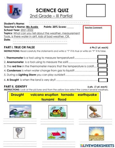 2nd grade Science Quiz lllP