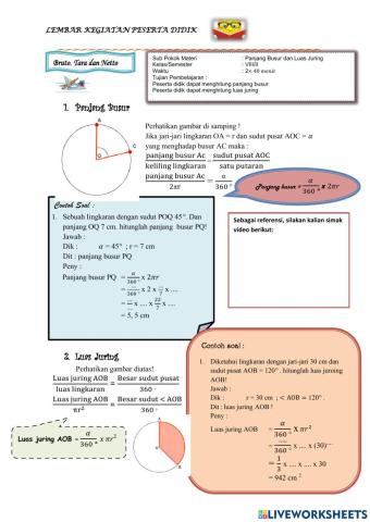 LKPD Panjang busur dan luas juring