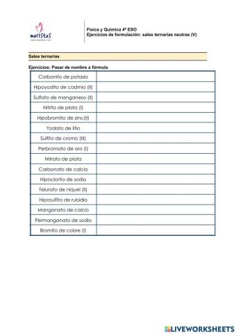 Ejercicio formulación sales oxoácidas neutras