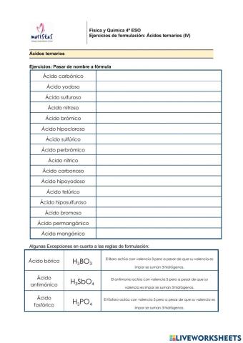 Ejercicios formulación ácidos oxoácidos