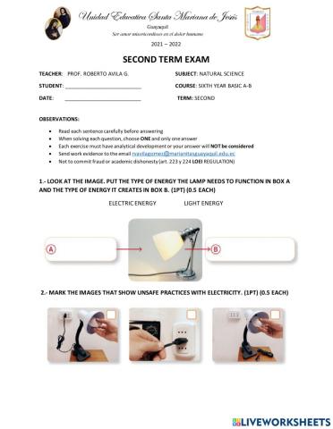 Second term exam science 6th grade