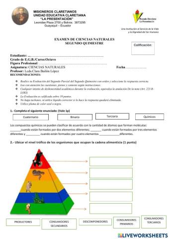 Examen ciencias naturales 8vo