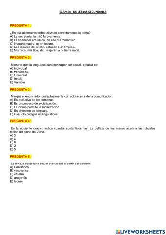 Examen de letras