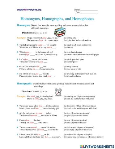 Homonyms, Homophones and Homographs