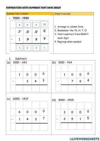 Subtraction wuth numbers that have zeros