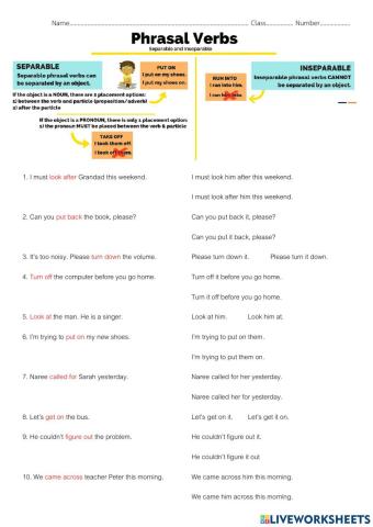 Separate and non separable phrasal verbs