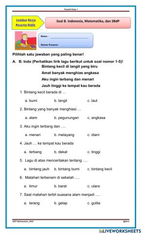 Ulangan Tematik kelas 1