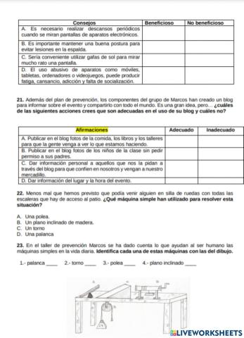 Prueba CAM 6º: Competencias básicas ciencias y tecnología 20-23