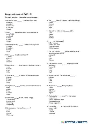 Diagnostic test - level b1