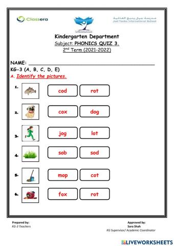 Phonics CVC Words with short vowel -o- sound