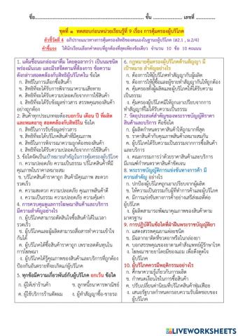 ชุดที่ ๑  ทดสอบก่อนหน่วยที่ 9 เรื่อง การคุ้มครองผู้บริโภค