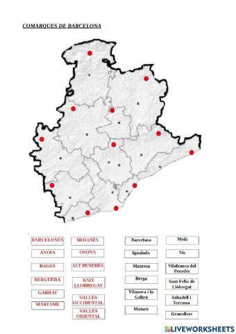 Situar les comarques i capitals de comarca de Barcelona