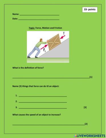 Science- Force, Motion & Friction