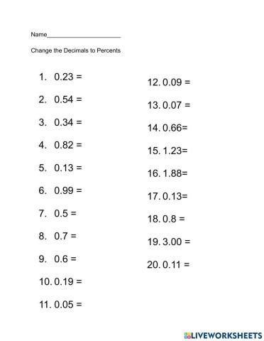 Decimals to Percents