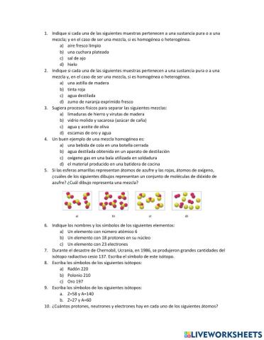 Clasificación de la materia y el átomo