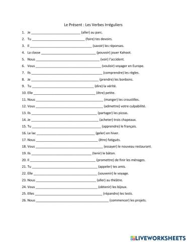 Le Présent : Les Verbes Irréguliers