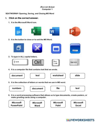 Seatwork-1 Opening Saving and Closing Microsoft Word