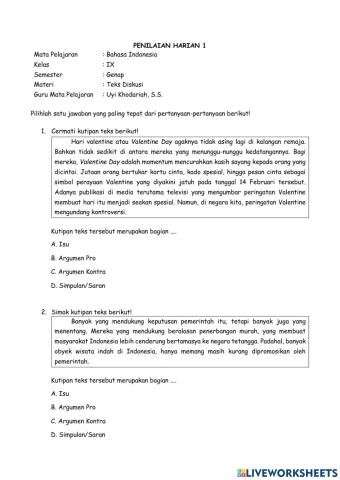 Penilaian harian 1  teks diskusi