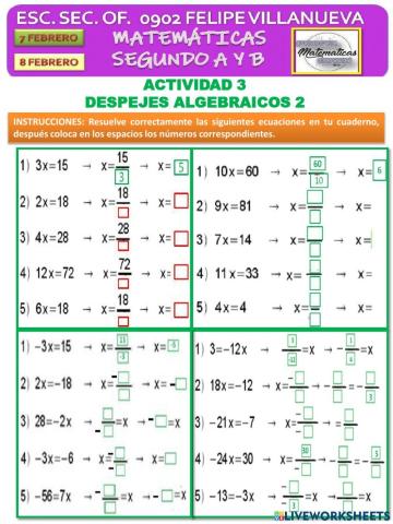 Despejes algebraicos 2