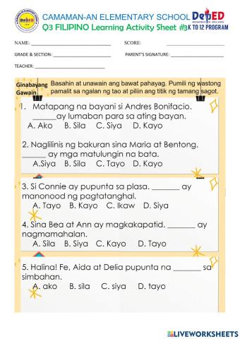 Q3 week 1 filipino pretest 3