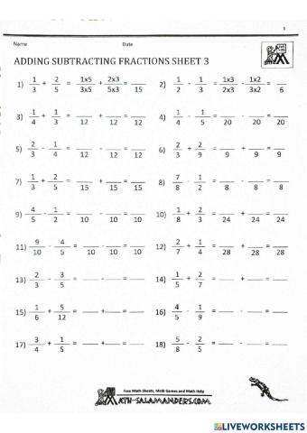 Add and Subtract Proper Fractions