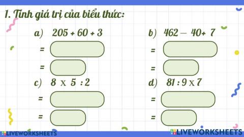 Tính giá trị biểu thức